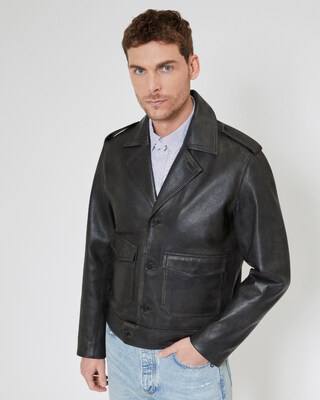 Blouson boutonné en cuir noir