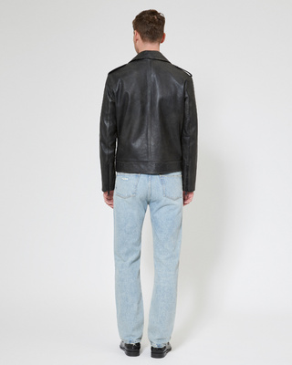Blouson boutonné en cuir noir