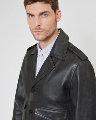 Blouson boutonné en cuir noir
