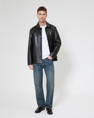 Blouson en cuir à boutons noir