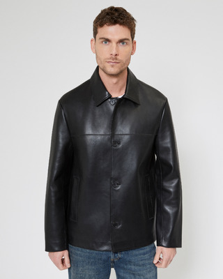 Blouson en cuir à boutons noir