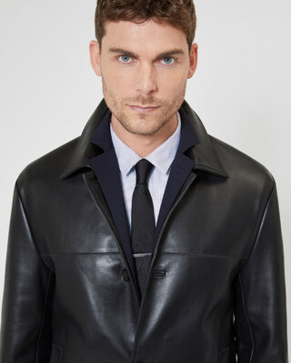 Blouson en cuir à boutons noir