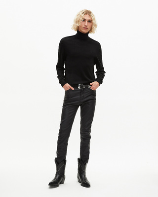 Pull col roul&eacute; en laine m&eacute;rinos noir