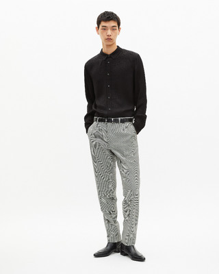 Pantalon de costume ajust&eacute; en pied de poule noir et blanc