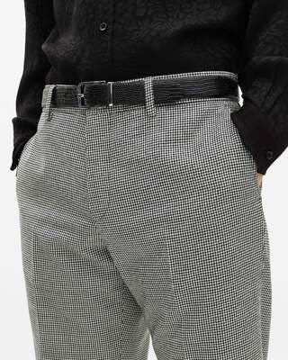 Pantalon de costume ajust&eacute; en pied de poule noir et blanc
