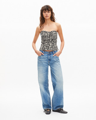 Top bustier à fronces imprimé zèbre