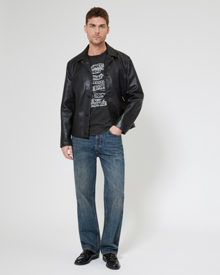 Blouson en cuir col tailleur noir