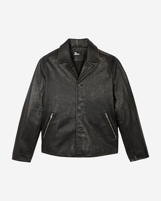 Blouson en cuir col tailleur noir