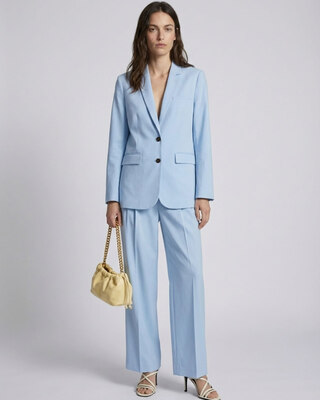 Veste de tailleur droite en lin et coton bleu pastel