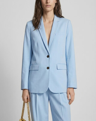 Veste de tailleur droite en lin et coton bleu pastel