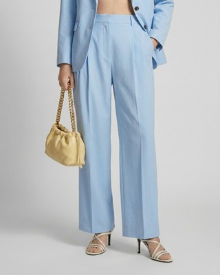 Pantalon de tailleur à pinces large en lin et coton bleu pastel