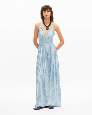 Robe longue plissée bleue