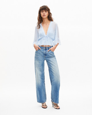 Blouse volantée bleue