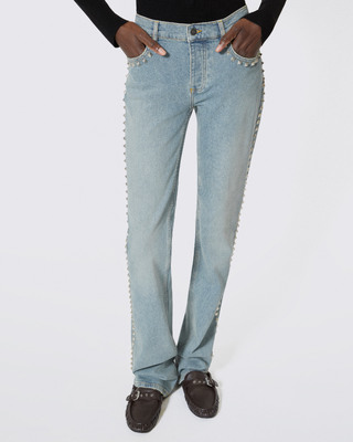 Jean slim long avec studs bleu