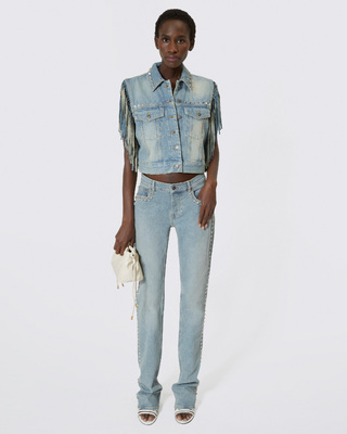 Blouson en denim avec franges et studs bleu