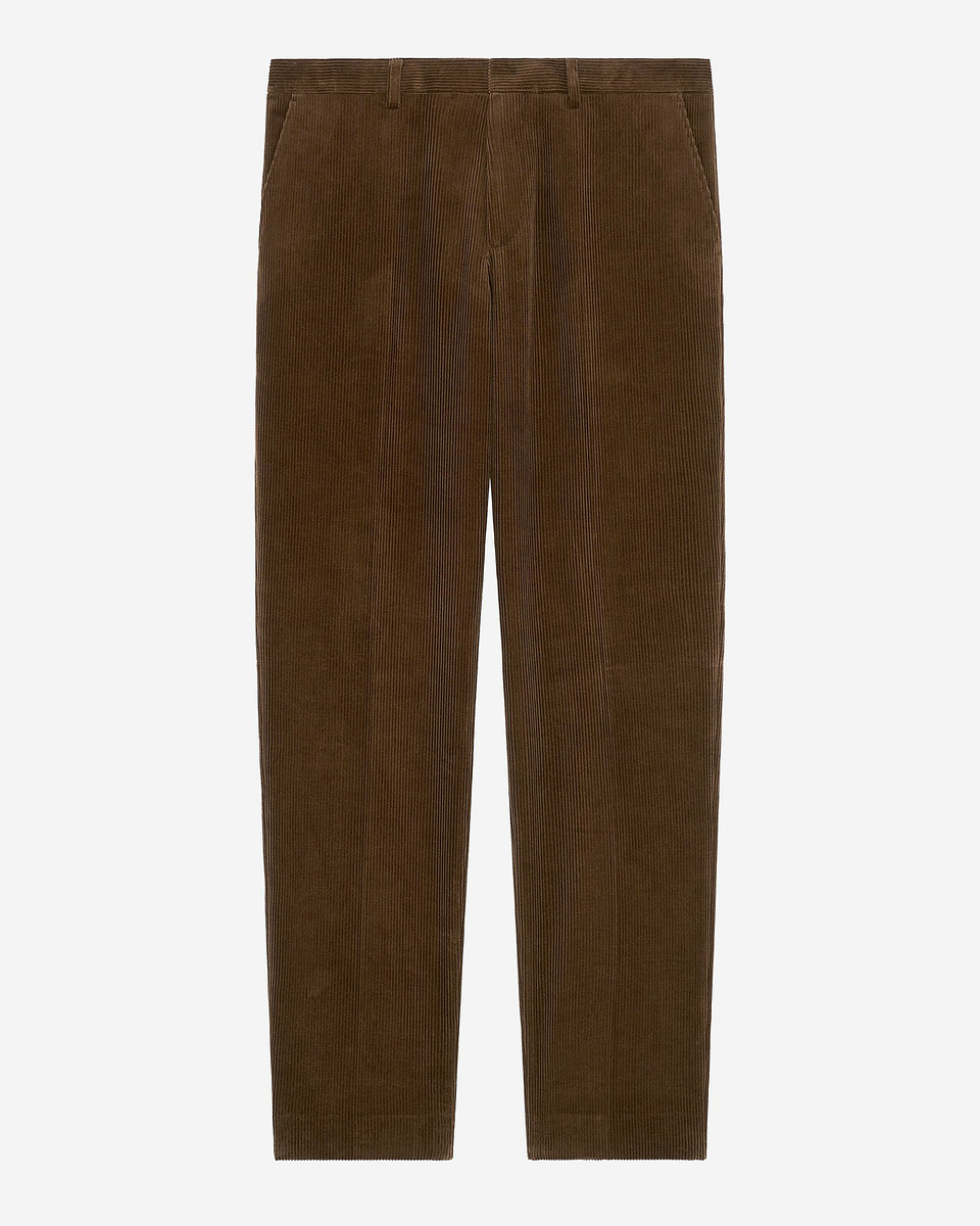 Pantalon de costume ajust&eacute; en velours c&ocirc;tel&eacute; marron