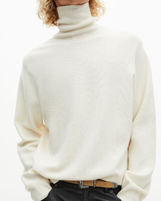Pull col roulé en cachemire écru