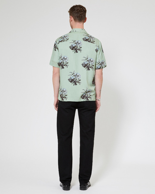 Chemise manches courtes imprimé fleuri verte