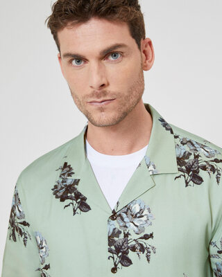 Chemise manches courtes imprimé fleuri verte