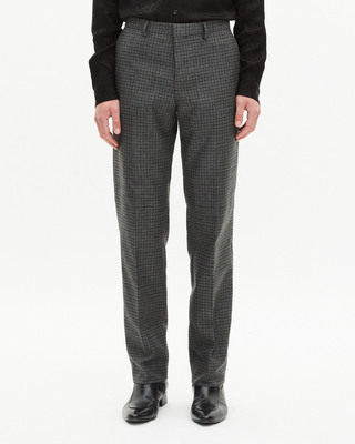 Pantalon de costume droit en pied de poule noir et gris