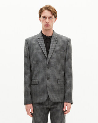 Veste de costume en pied de poule noir et gris