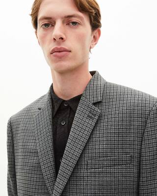 Veste de costume en pied de poule noir et gris