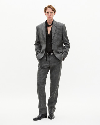 Veste de costume en pied de poule noir et gris