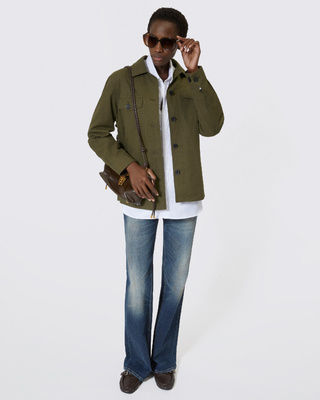 Blouson dos brodé en coton kaki