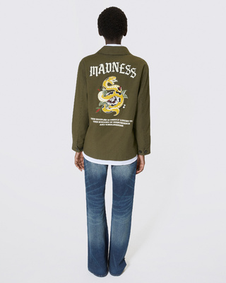 Blouson dos brodé en coton kaki