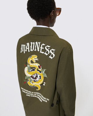 Blouson dos brodé en coton kaki