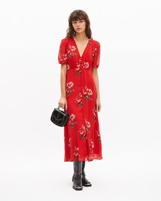 Robe longue imprimé fleuri rouge