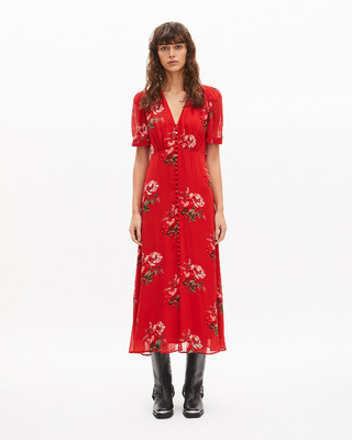 Robe longue imprimé fleuri rouge