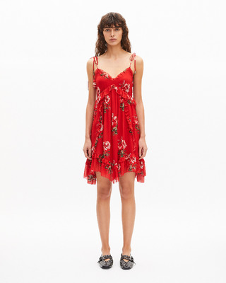 Robe courte imprimé fleuri rouge