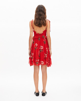 Robe courte imprimé fleuri rouge