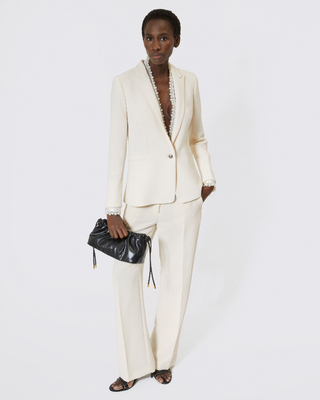 Veste tailleur avec bande dentelle écrue
