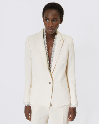 Veste tailleur avec bande dentelle écrue