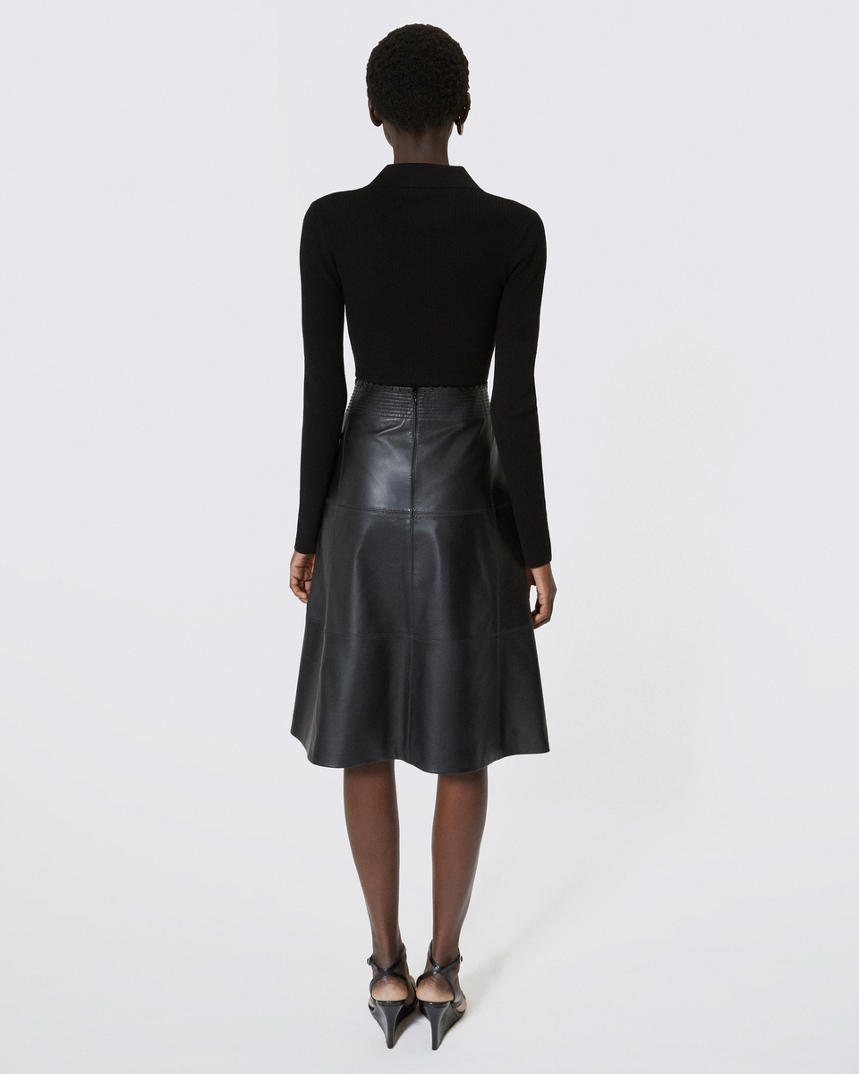 Jupe midi en cuir noire