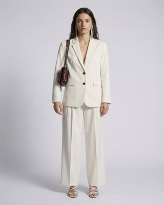 Pantalon de tailleur à pinces large en lin et coton écru