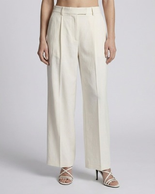 Pantalon de tailleur à pinces large en lin et coton écru