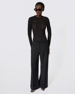 Pantalon large avec bande en laine noir 