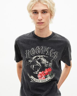T-shirt avec sérigraphie Panthère noir