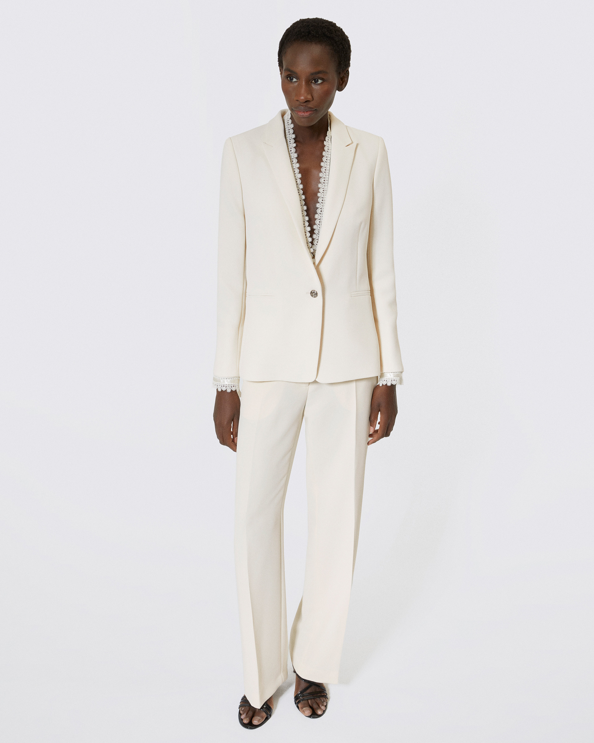 Pantalon tailleur large écru