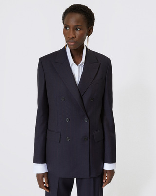 Veste tailleur croisée en laine rayée marine