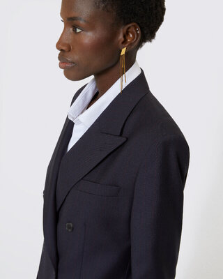 Veste tailleur croisée en laine rayée marine