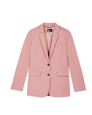 Veste de tailleur droite en lin et coton rose pastel