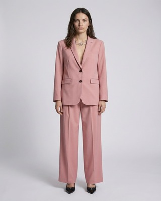 Pantalon de tailleur à pinces large en lin et coton rose pastel