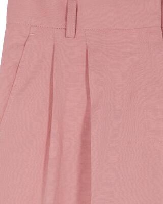 Pantalon de tailleur à pinces large en lin et coton rose pastel