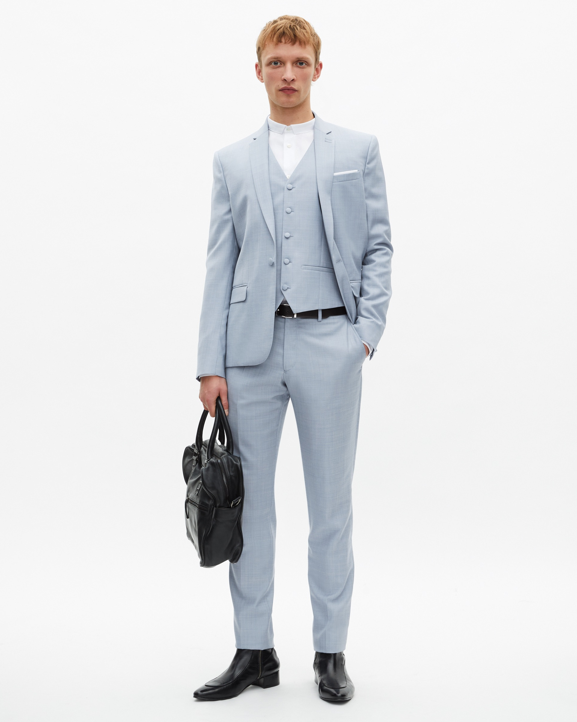 Veste de costume en laine coupe ajustée bleu