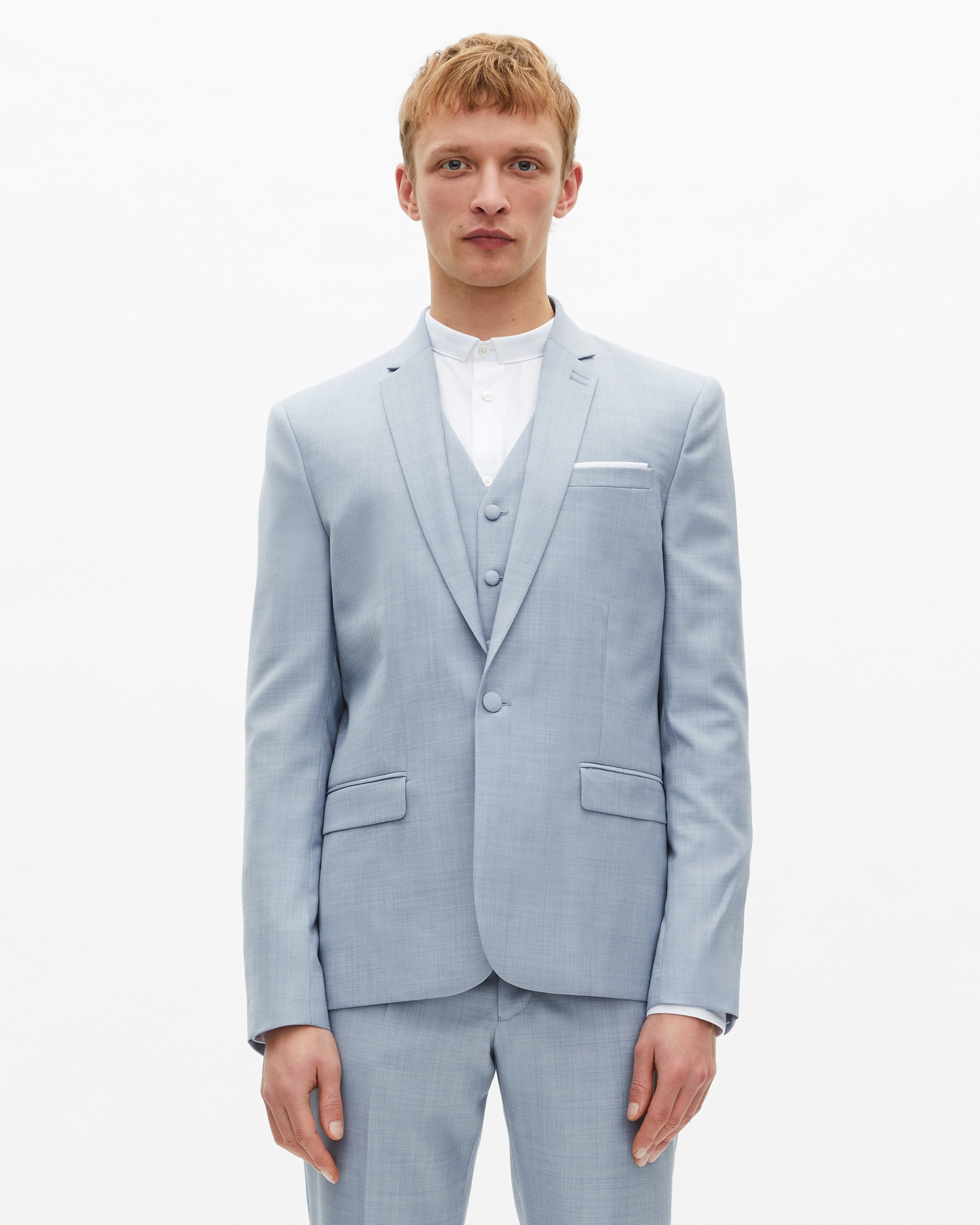 Veste de costume en laine coupe ajustée bleu