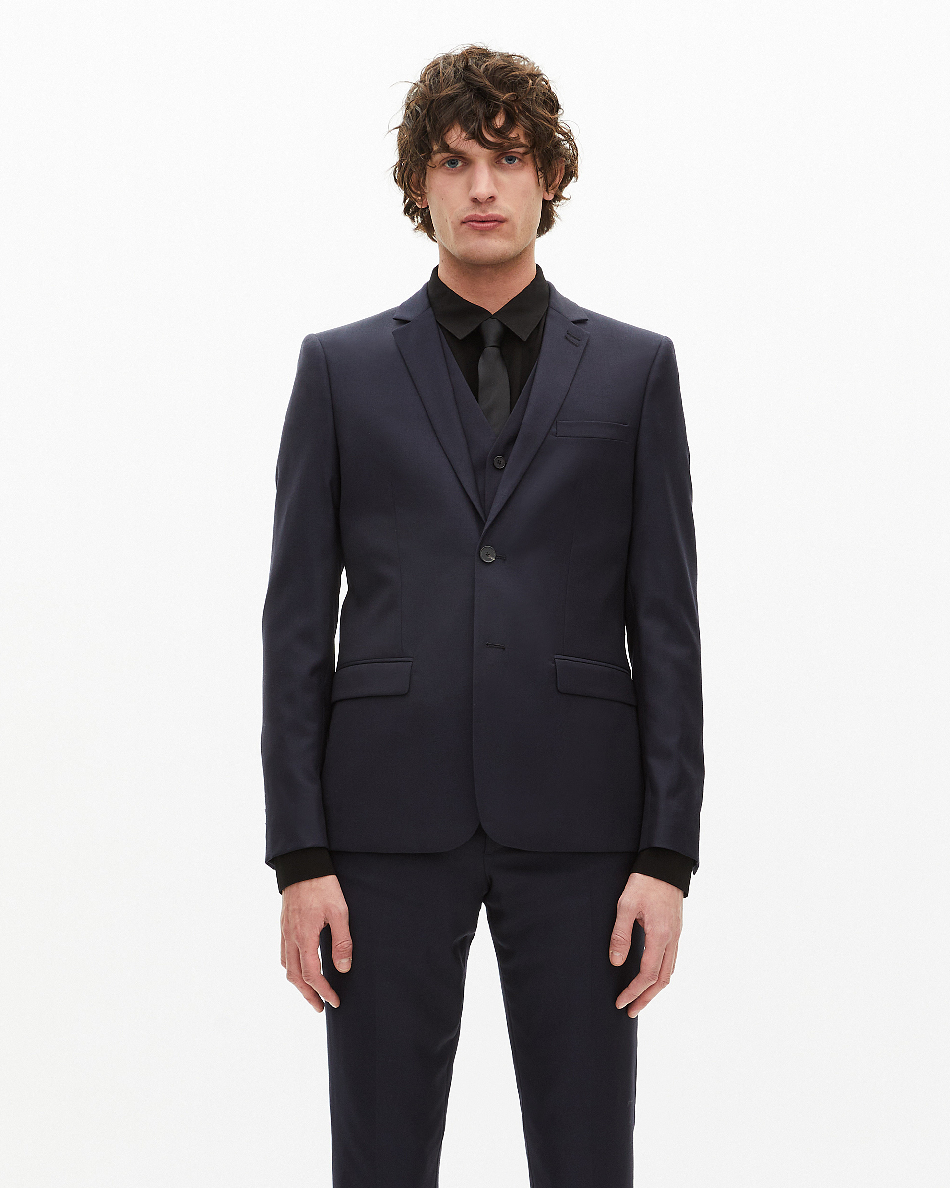 Veste de costume coupe droite en laine bleue 